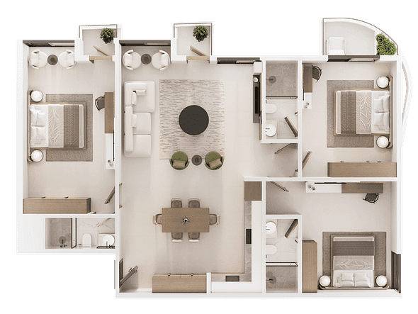 Three-Bedroom Apartment floor plan — Zenwood